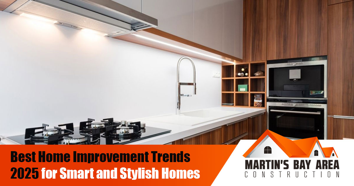 Modern kitchen with smart appliances and wood cabinetry